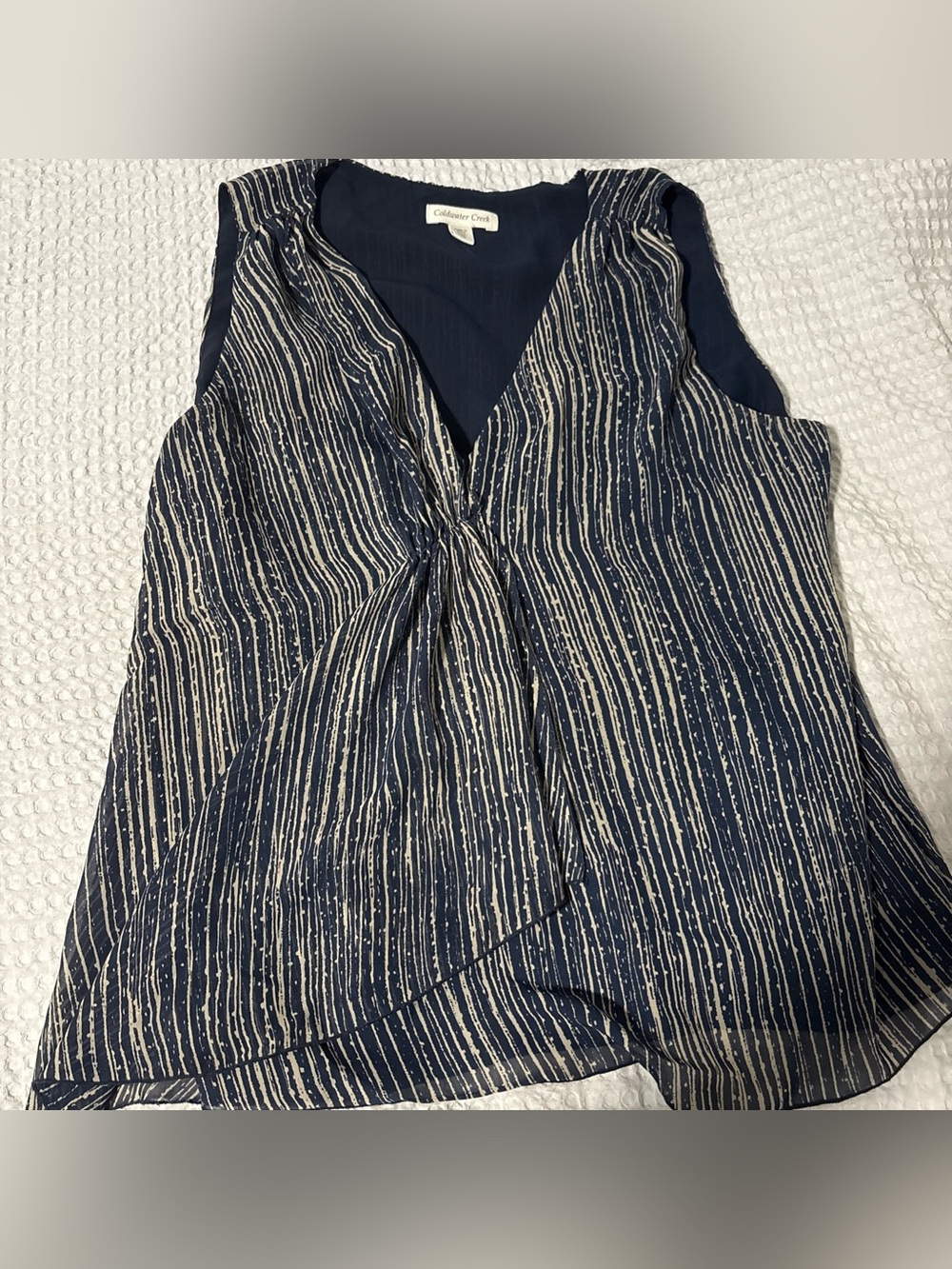 Coldwater Creek Womens Top Navy Blue Stripe Lined Tank Shell PXL